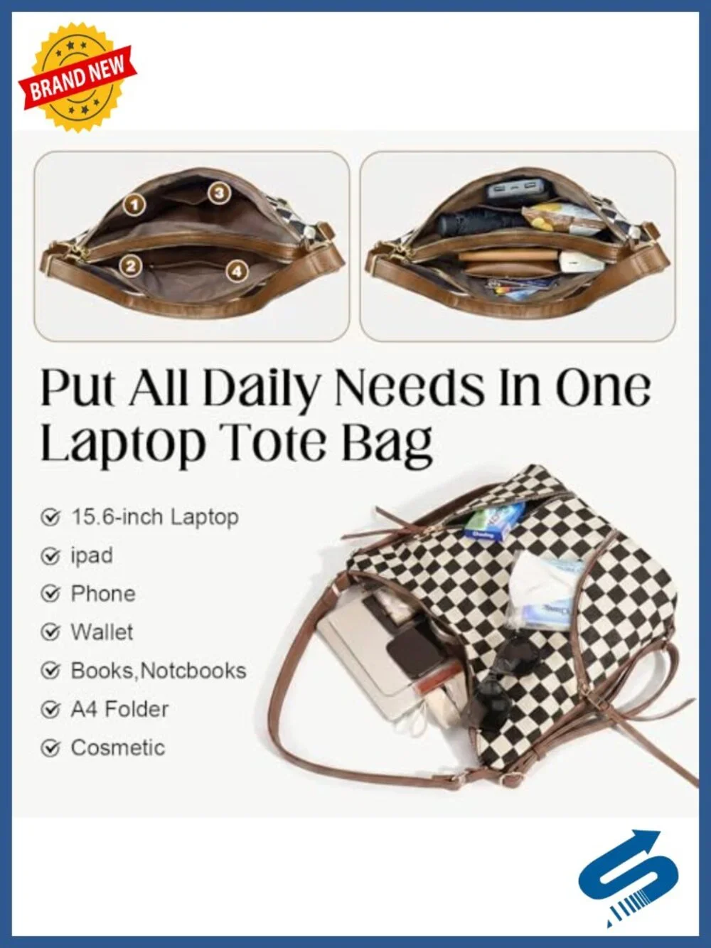 PU Leather Checkered 3-in-1 Convertible Hobo Shoulder Bag with Pouch